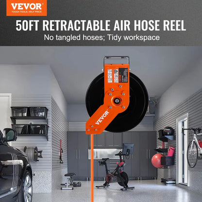 Hybrid Air Hose Reel Retractable Air Compressor Hose Wall Ceiling Mount Heavy Duty Double Arm Steel 1