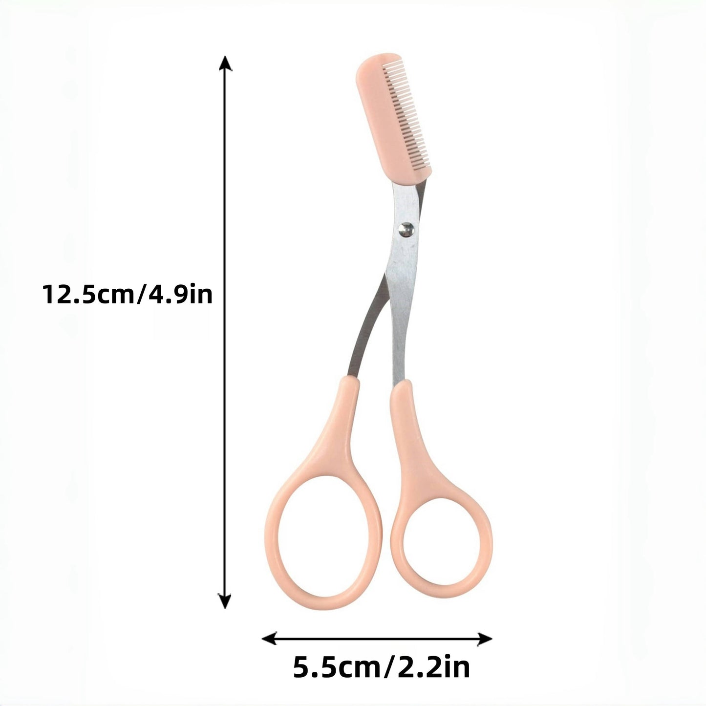 Stainless steel eyebrow trimming scissors, pink, with built-in comb, precise grooming tool for perfect eyebrows