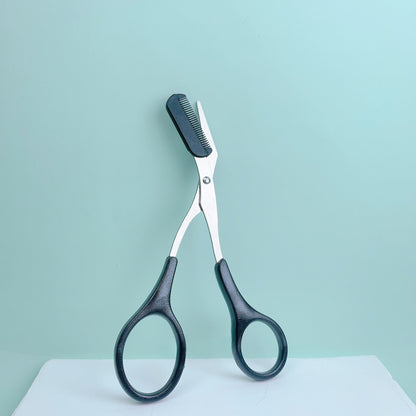 Stainless steel eyebrow trimming scissors, pink, with built-in comb, precise grooming tool for perfect eyebrows