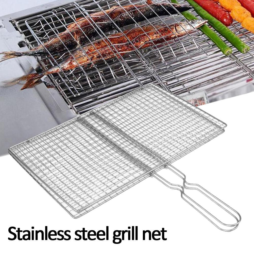 Barbecue Grilling Basket, BBQ Net, Steak Meat, Fish Net, Vegetable, Silver Iron Mesh Clamp