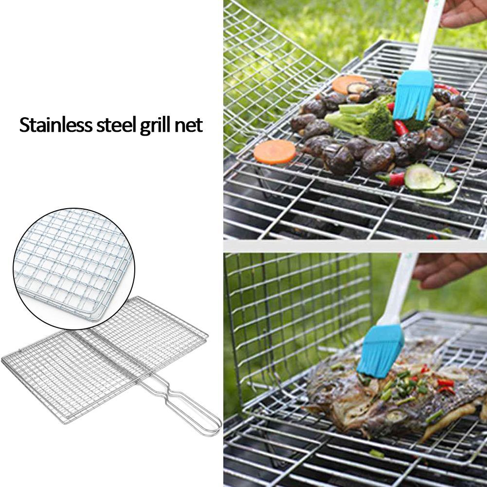 Barbecue Grilling Basket BBQ Net Steak Meat Fish Net Vegetable Silver Iron Mesh Clamp 1