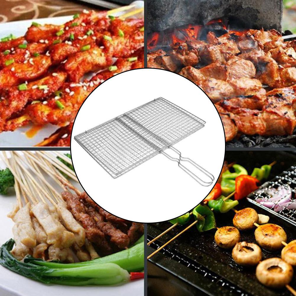 Barbecue Grilling Basket BBQ Net Steak Meat Fish Net Vegetable Silver Iron Mesh Clamp 3