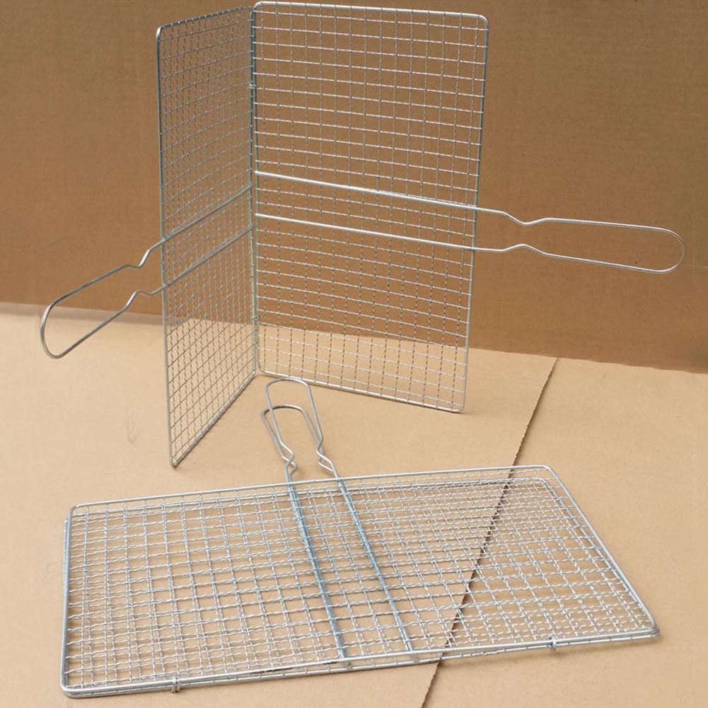 Barbecue Grilling Basket BBQ Net Steak Meat Fish Net Vegetable Silver Iron Mesh Clamp 4