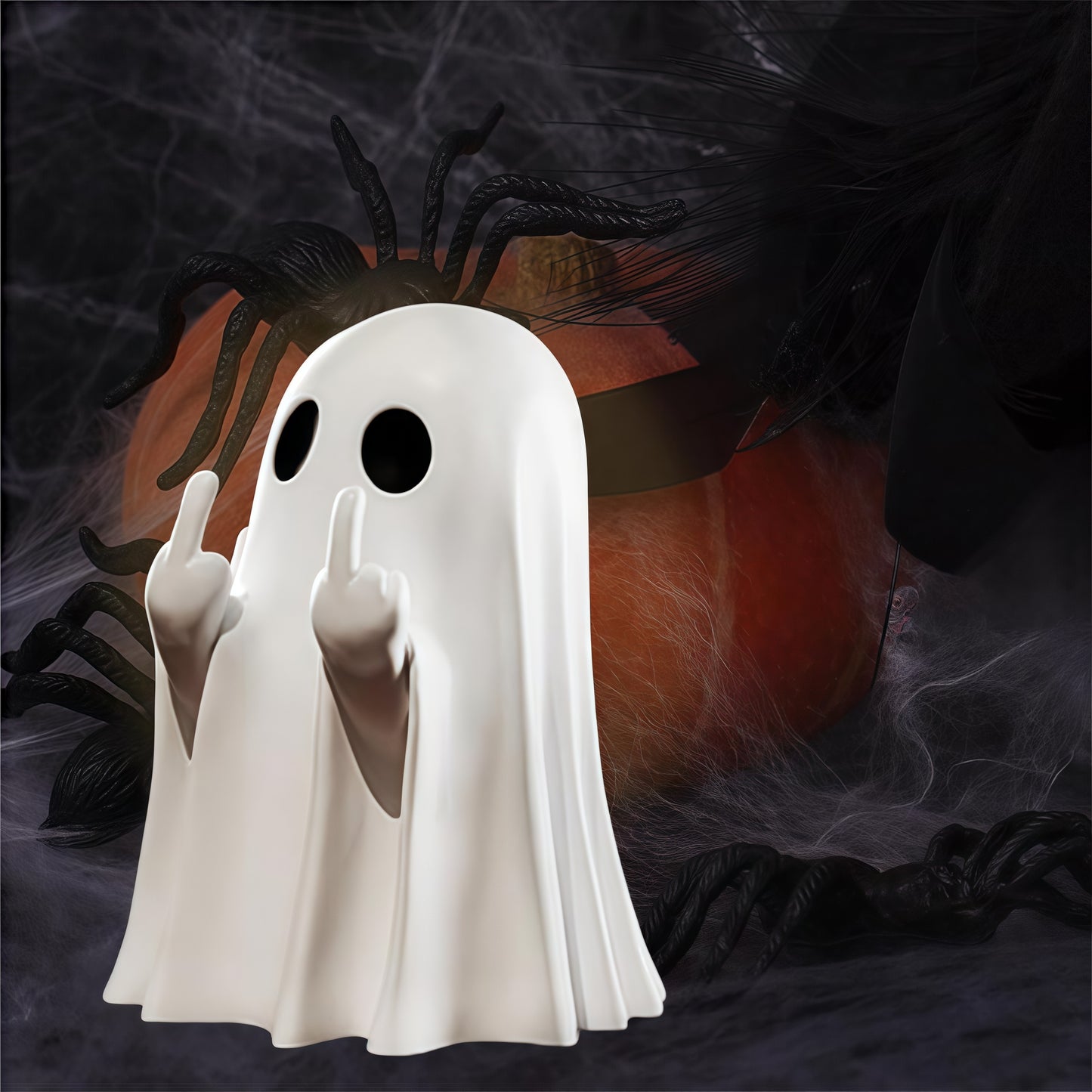 Small Decor for Home, Cute Middle Finger Ghost Statue, Centerpiece for Coffee Table, Adorable Horror Figure