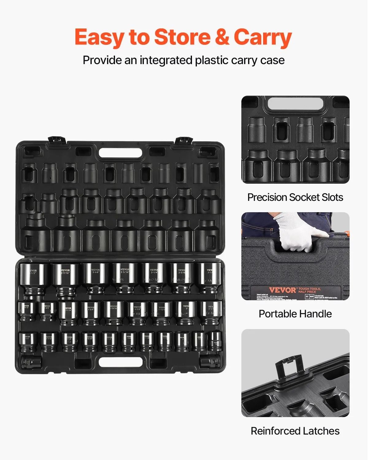 Impact Socket Set Point Sockets CRMO Alloy Steel SAE Durable Storage Case 4