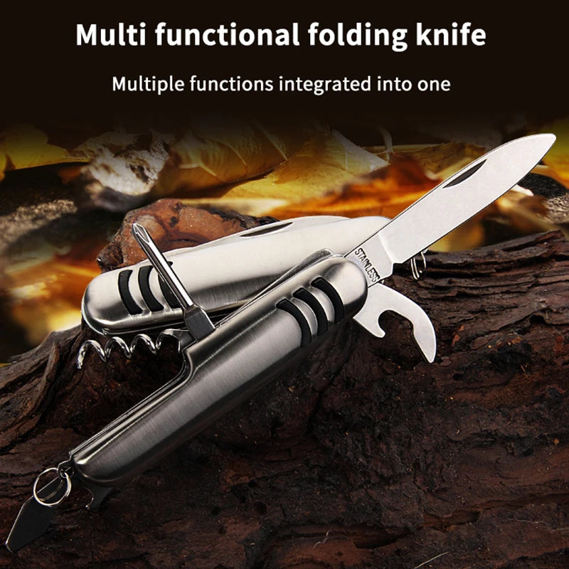 Multifunctional Stainless Steel Knife, Swiss Army Knife, Folding Camping Knife, Fruit Knife, Barbecue Universal Knife