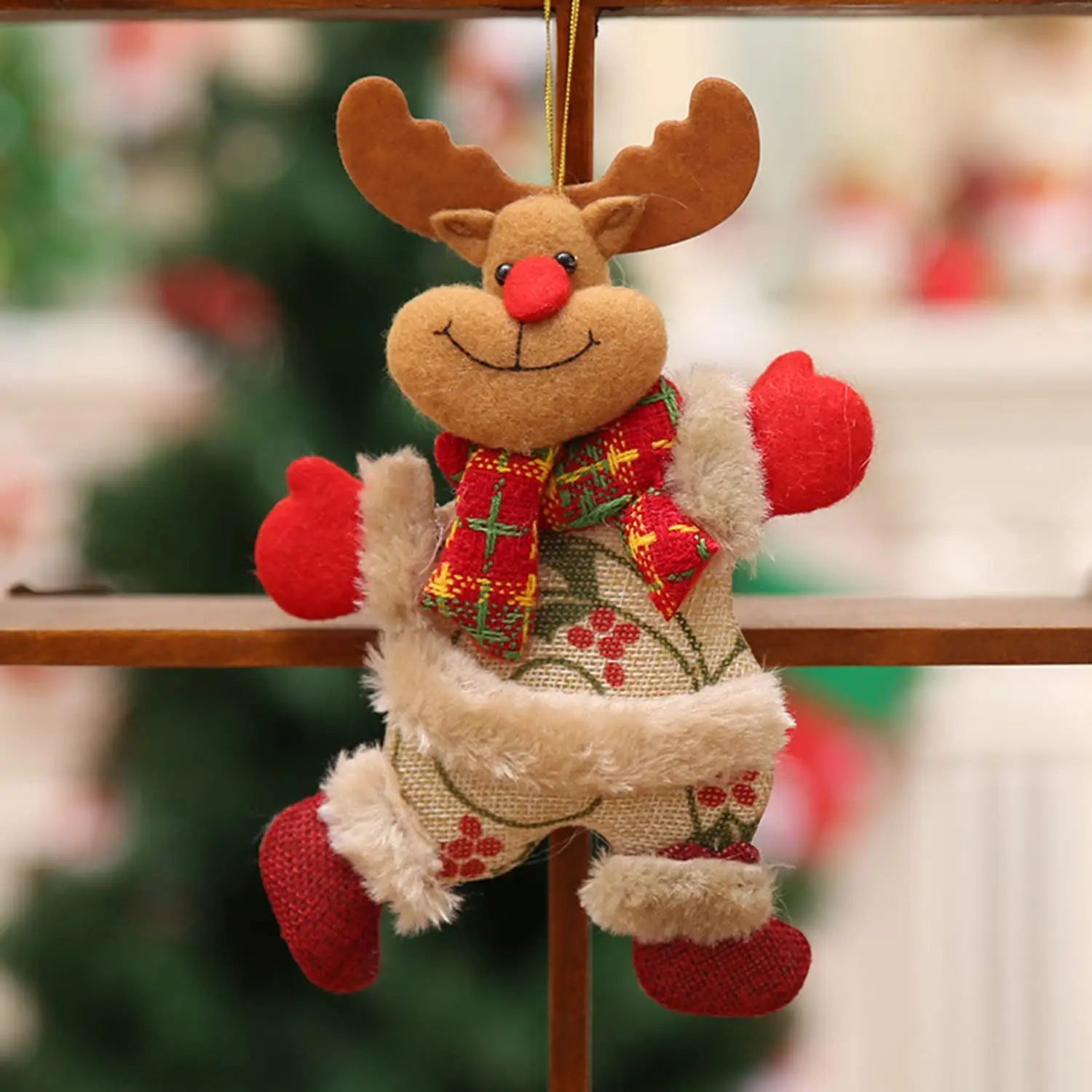 Christmas Tree Ornaments Plush Hanging Ornaments Santa Snowman Decorations Elk Bear For Kids Room W 4