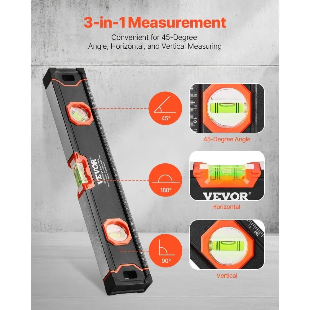 Box Levels Set Torpedo Level Bubble Vials Ruler ShockProof Aluminum Alloy Magnetic Leveler Tool SAE 4