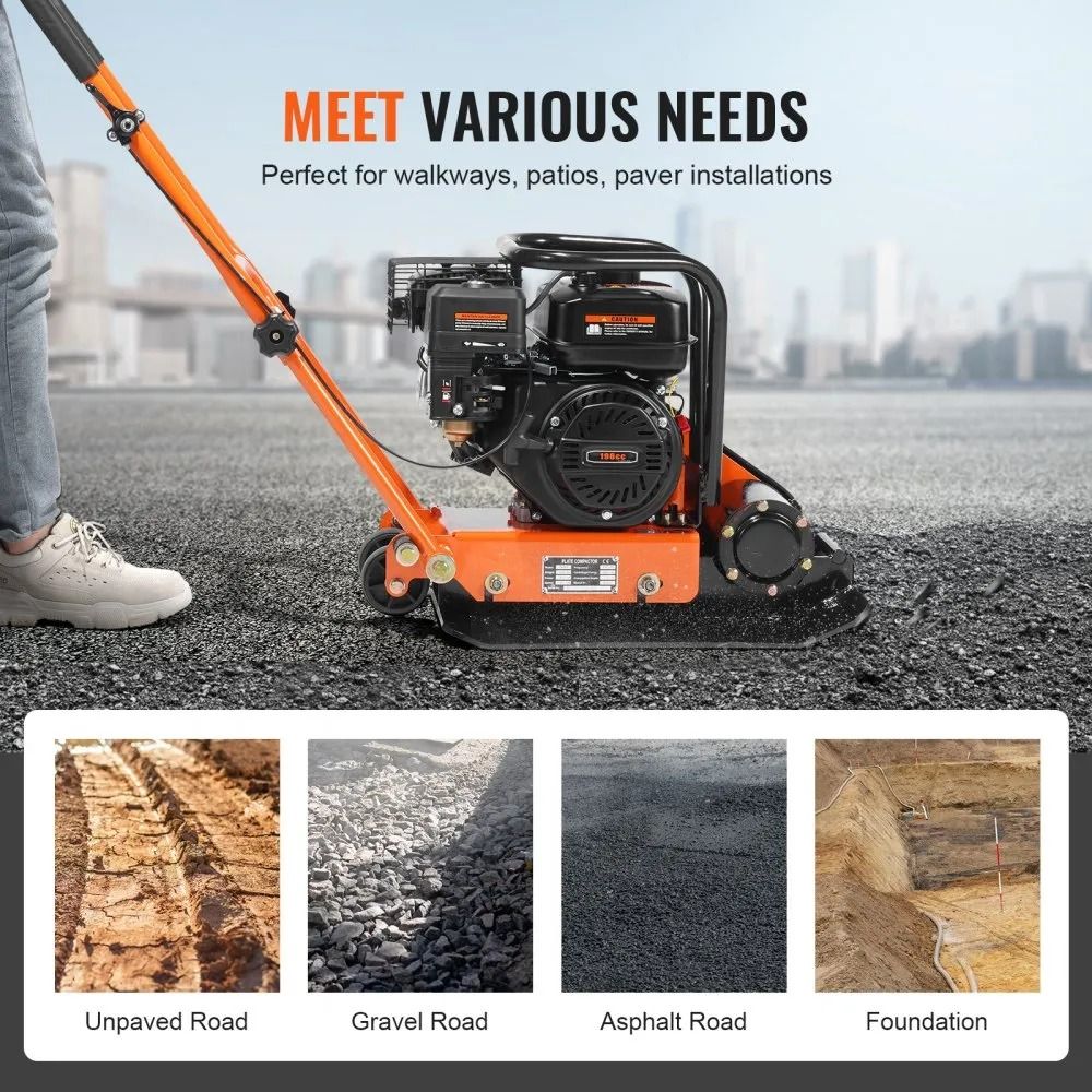 Gas Engine Plate Compactor Vibratory Compaction Tamper High Lbs Force Walkways Asphalts Paver Lands 5
