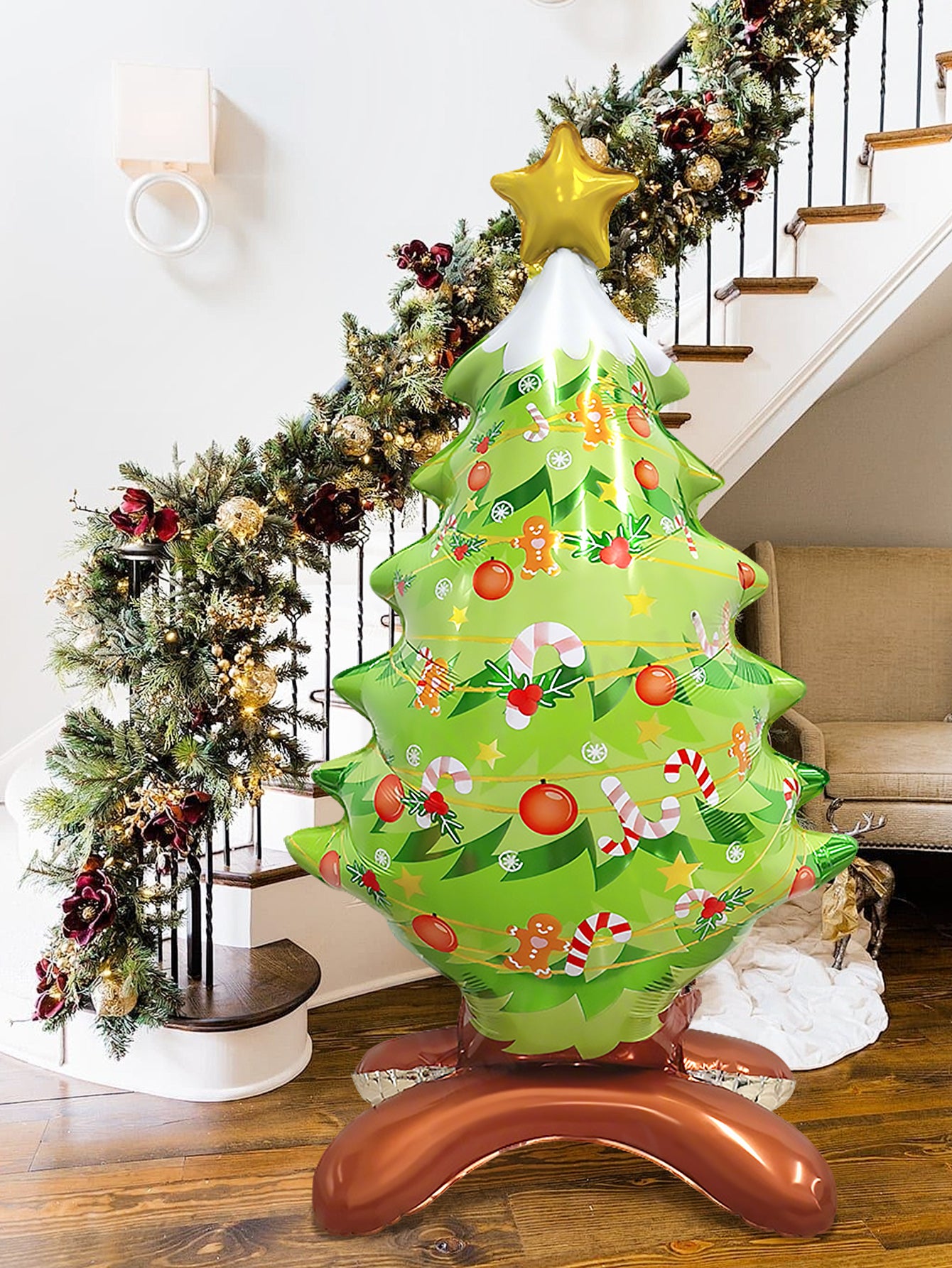 Standing Christmas tree aluminum balloon, event decoration, garden decoration, suitable for Christmas