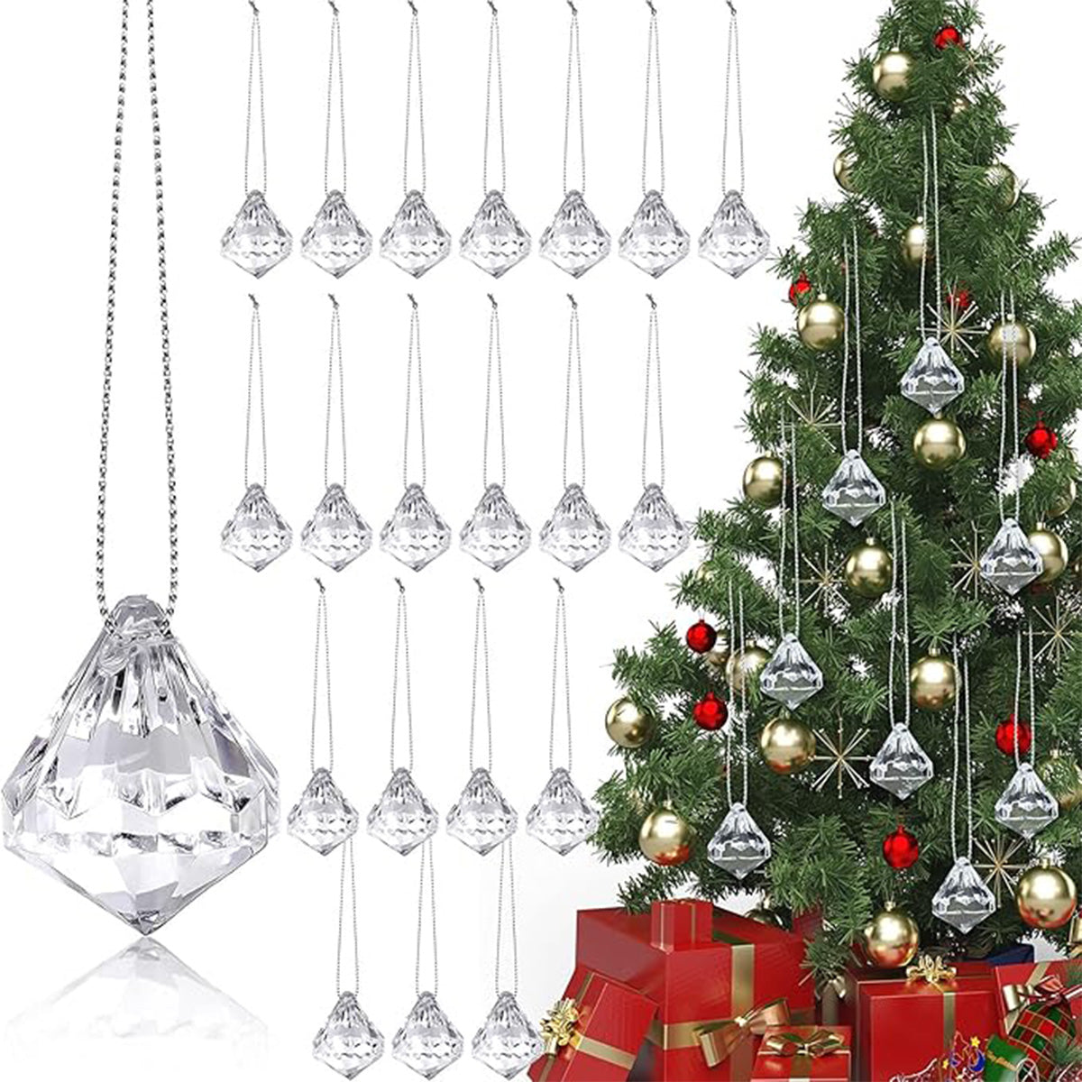 Christmas Wedding Acrylic Transparent Diamond Christmas Tree Pendant, Home Decoration, New Year Party Ornament