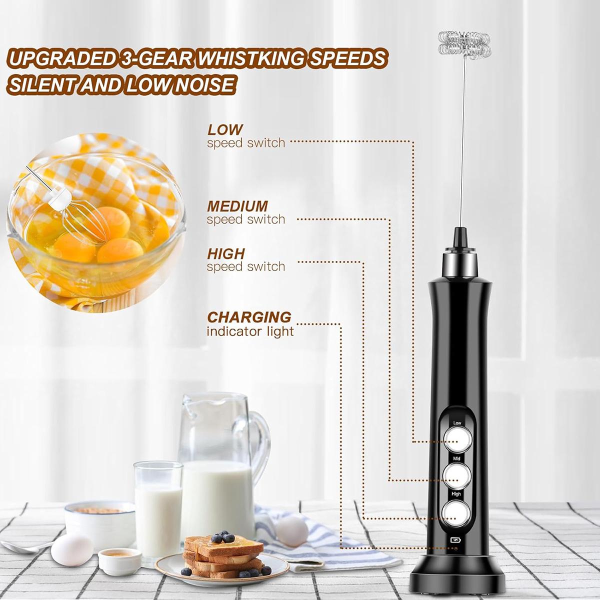 Wireless Electric Milk Frother, Rechargeable Handheld Foam Maker, Cappuccino, Hot Chocolate