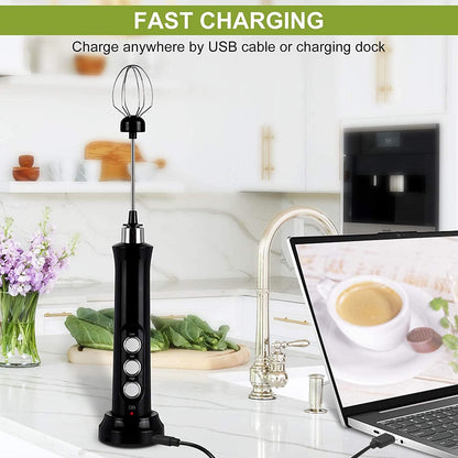 Wireless Electric Milk Frother, Rechargeable Handheld Foam Maker, Cappuccino, Hot Chocolate