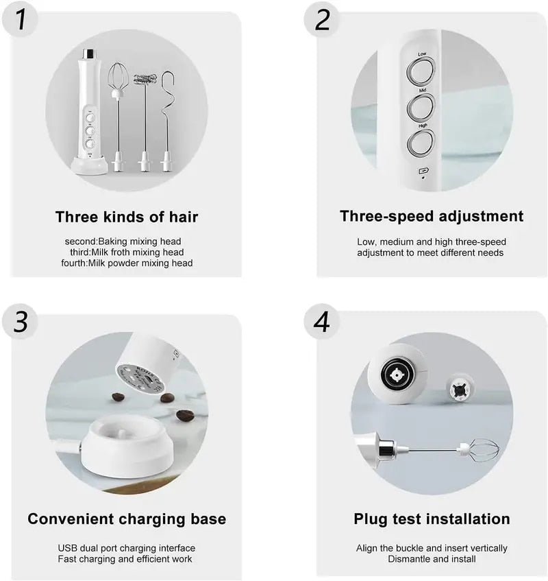 Wireless Electric Milk Frother, Rechargeable Handheld Foam Maker, Cappuccino, Hot Chocolate
