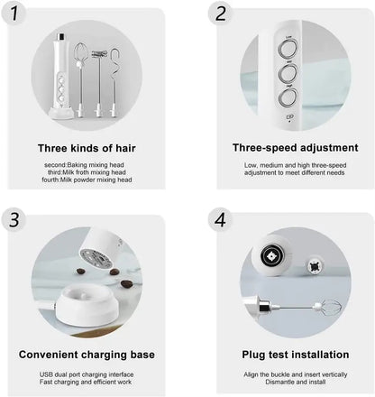 Wireless Electric Milk Frother, Rechargeable Handheld Foam Maker, Cappuccino, Hot Chocolate