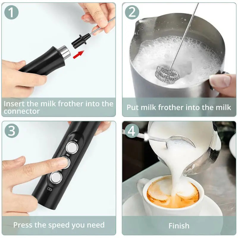 Wireless Electric Milk Frother, Rechargeable Handheld Foam Maker, Cappuccino, Hot Chocolate