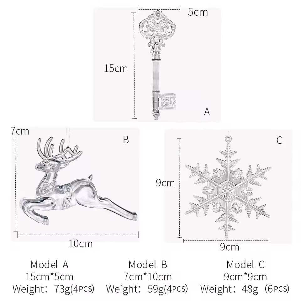 Acrylic Christmas, Transparent Deer Key, Snowflake Christmas, Tree Hang Pendant, Festival Ornament, Home Party Decor