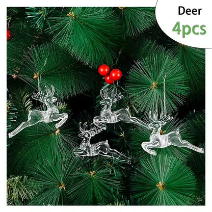 Acrylic Christmas, Transparent Deer Key, Snowflake Christmas, Tree Hang Pendant, Festival Ornament, Home Party Decor