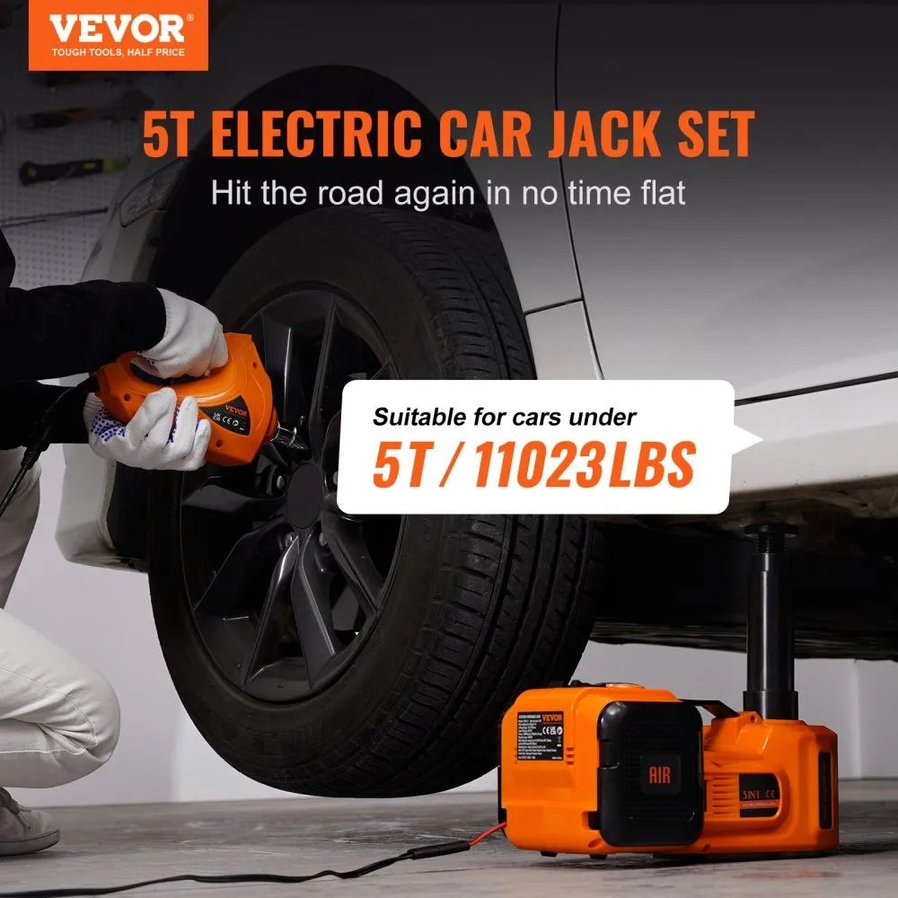 Electric Hydraulic Car Jack With Impact Wrench Portable Car Lift Builtin Tire Inflator LED Light 3