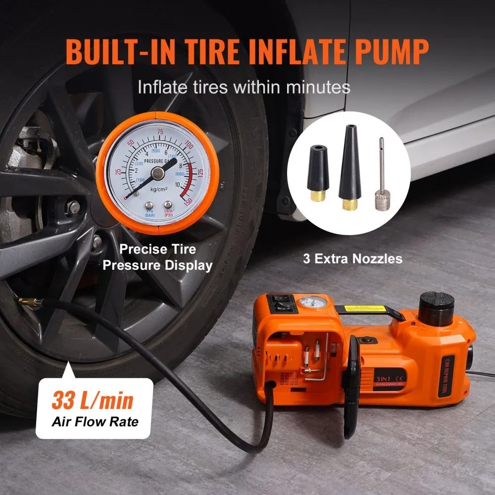 Electric Hydraulic Car Jack With Impact Wrench Portable Car Lift Builtin Tire Inflator LED Light 1