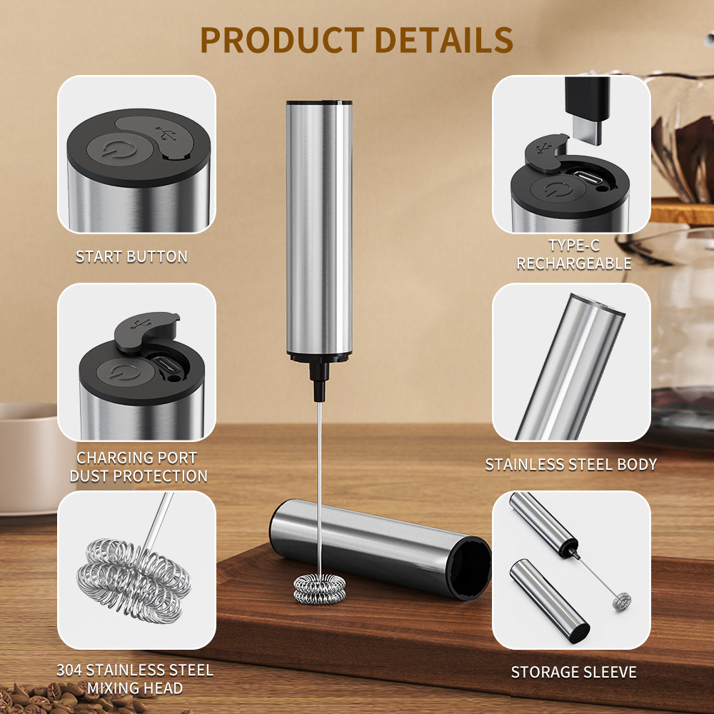 Kitchen Handheld Milk Frother, Powerful Stirrer, Electric Foam Maker, Coffee Mixer, Latte Whisk, Rechargeable Egg Beater