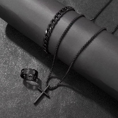 Mens Cross Jewelry Set Necklace Bracelet And Ring Fashion Alloy Christian Gift 3