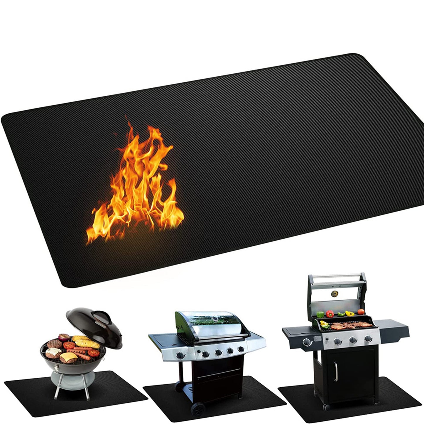 Outdoor Barbecue Grills Mat, Oilproof Protective Mat, Fire Retardant High Temperature Resistant Pad for BBQ