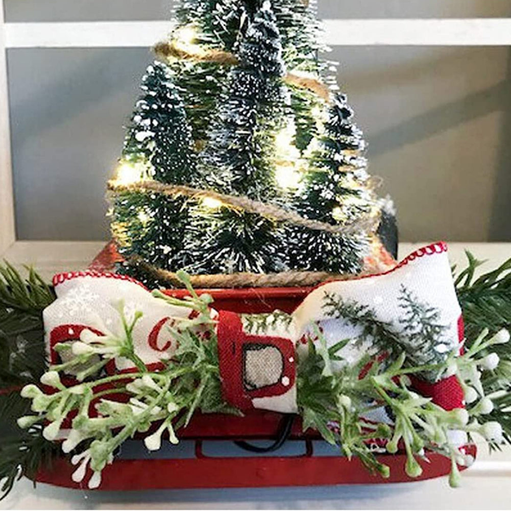 Metal Car With Mini Green Tree Christmas Retro Red Truck Ornaments Box Xmas Table Decoration 5