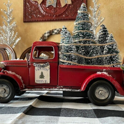 Metal Car With Mini Green Tree Christmas Retro Red Truck Ornaments Box Xmas Table Decoration 8