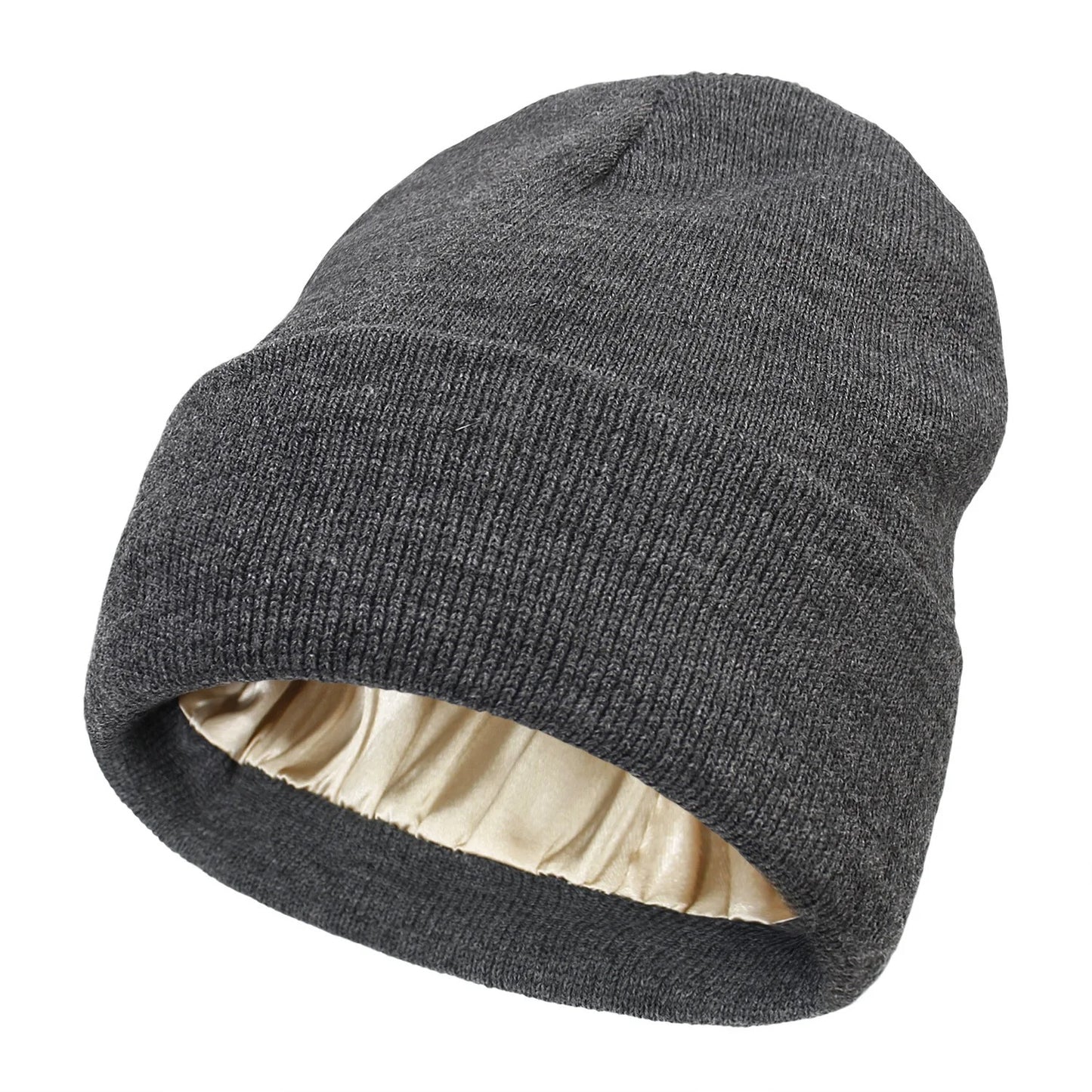 Winter Silk Lining Beanie Unisex Anti Static Hat Slouchy Warm Cuffed Skullies Satin Lined 2Layer Ha