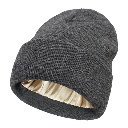 Winter Silk Lining Beanie Unisex Anti Static Hat Slouchy Warm Cuffed Skullies Satin Lined 2Layer Ha