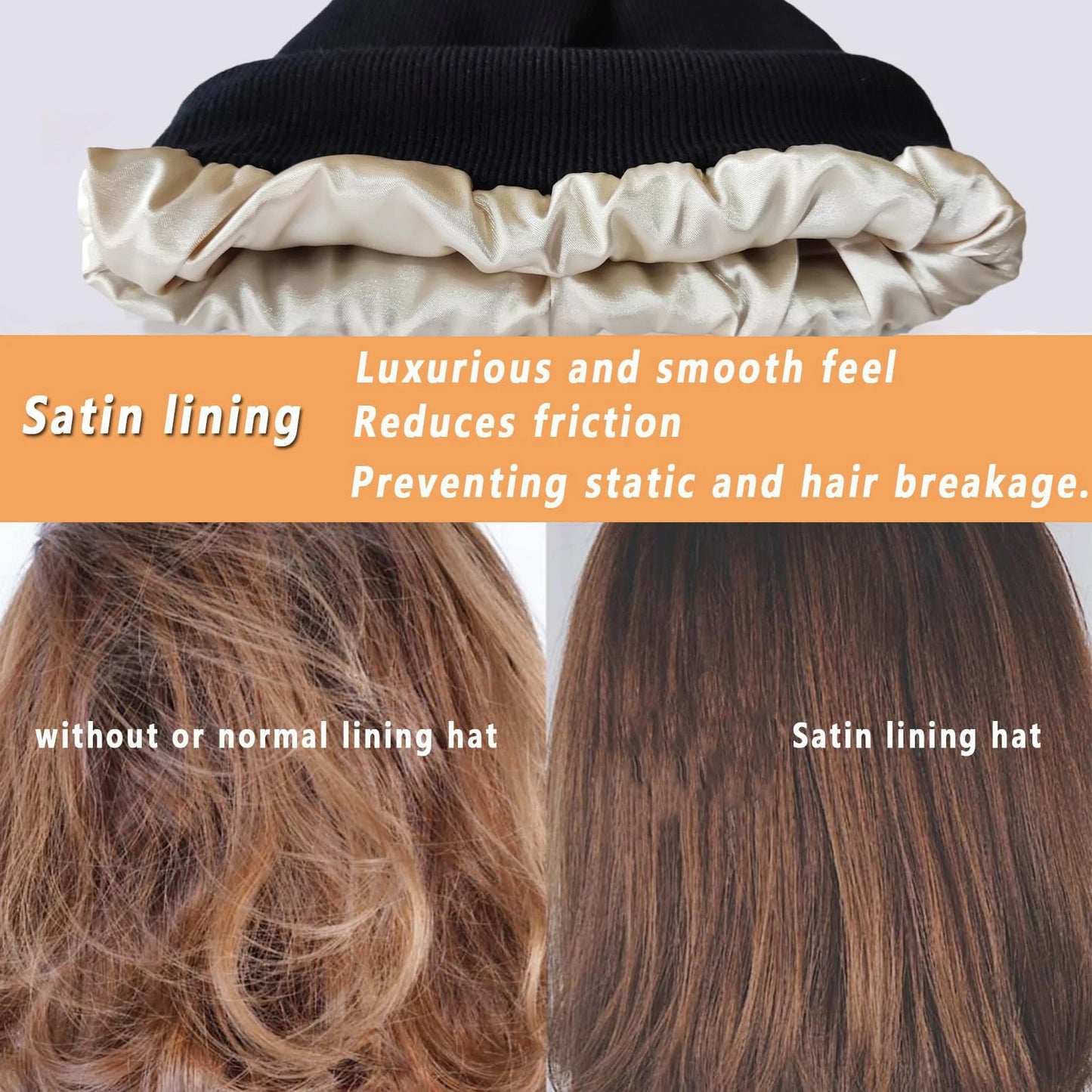 Winter Silk Lining Beanie Unisex Anti Static Hat Slouchy Warm Cuffed Skullies Satin Lined 2Layer Ha