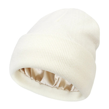 Winter Silk Lining Beanie Unisex Anti Static Hat Slouchy Warm Cuffed Skullies Satin Lined 2Layer Ha