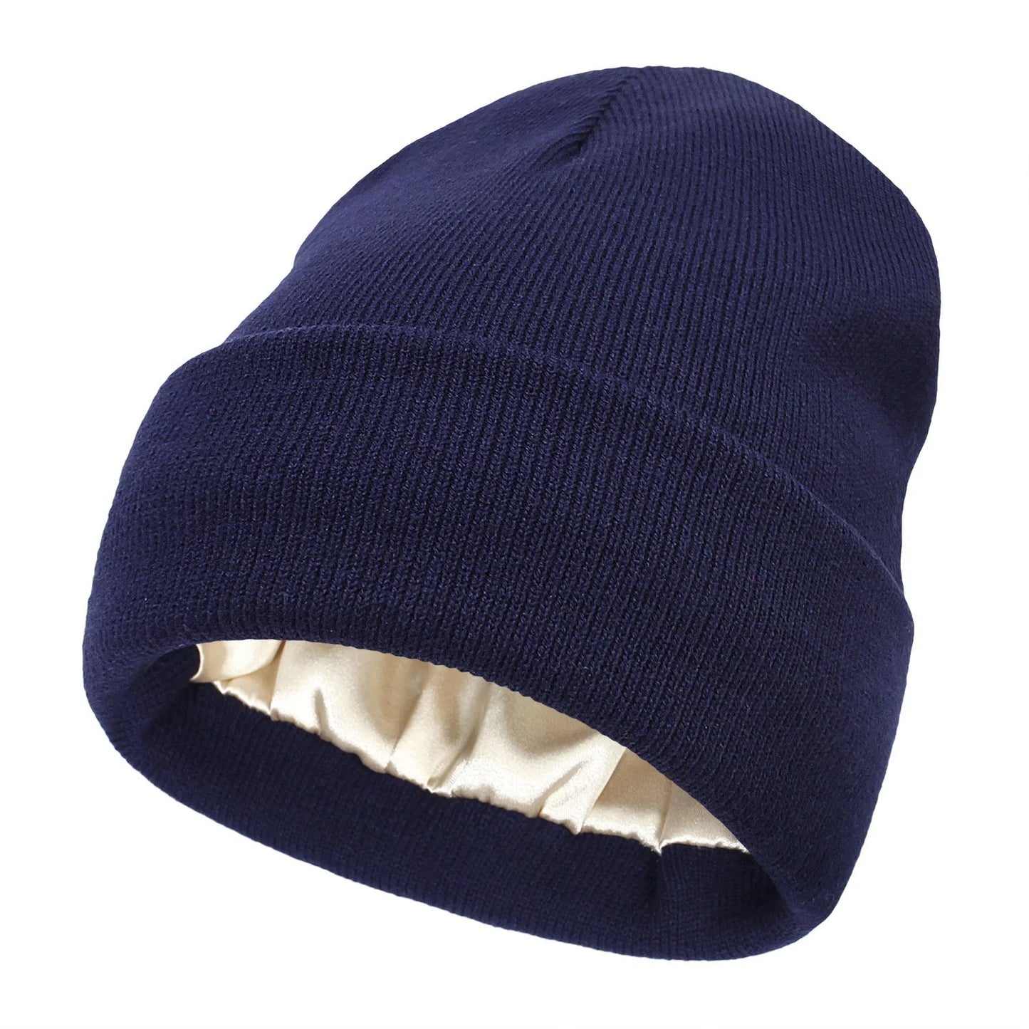 Winter Silk Lining Beanie Unisex Anti Static Hat Slouchy Warm Cuffed Skullies Satin Lined 2Layer Ha