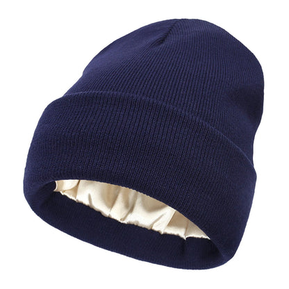 Winter Silk Lining Beanie Unisex Anti Static Hat Slouchy Warm Cuffed Skullies Satin Lined 2Layer Ha
