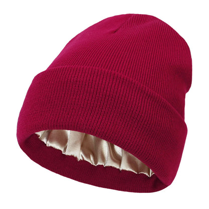 Winter Silk Lining Beanie Unisex Anti Static Hat Slouchy Warm Cuffed Skullies Satin Lined 2Layer Ha