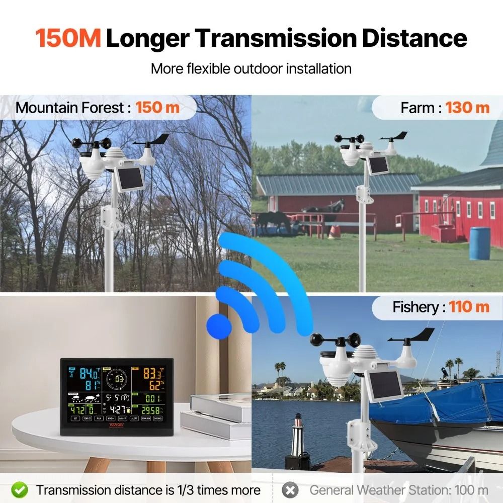 Home Weather Station Indoor Outdoor WiFi Weather Station Color Display Solar Wireless Outdoor Senso 2