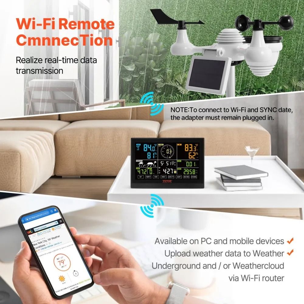 Home Weather Station Indoor Outdoor WiFi Weather Station Color Display Solar Wireless Outdoor Senso 1