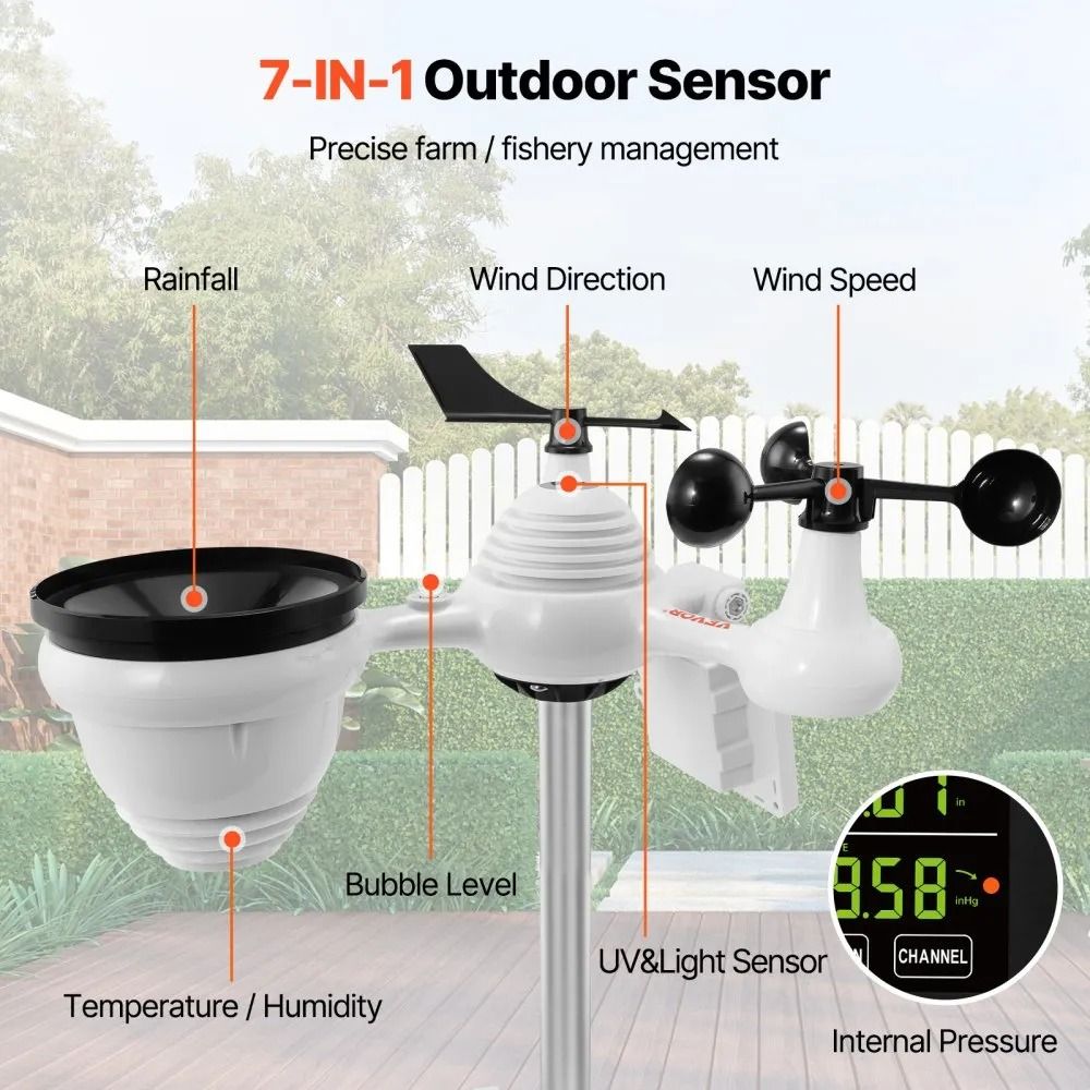 Home Weather Station Indoor Outdoor WiFi Weather Station Color Display Solar Wireless Outdoor Senso 5