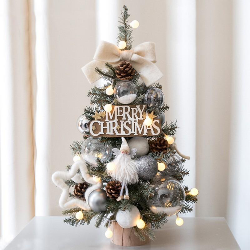 Mini Christmas Tree with Lights, Mini PVC Christmas Tree, Christmas Decorations Flocking Beads, Mini Christmas Tree