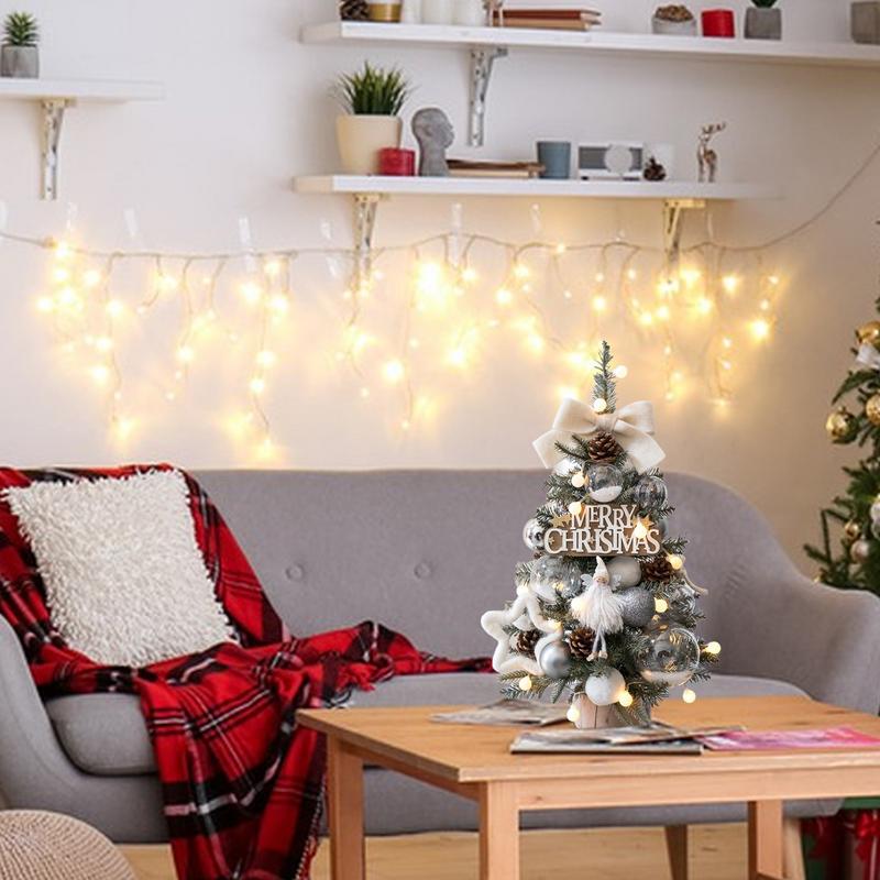 Mini Christmas Tree With Lights Mini PVC Christmas Tree Christmas Decorations Flocking Beads Mini C 2