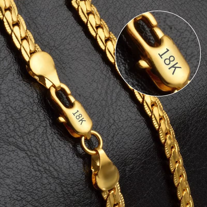 18K Gold And Silver 6mm (0.24 in) Sideways Chain Necklace For Men And Women Fashion Wedding Engagement Jewelry