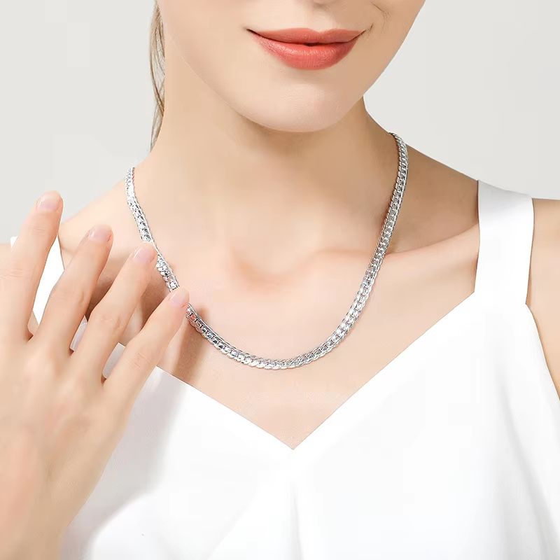 18K Gold And Silver 6mm Sideways Chain Necklace For Men And Women Fashion Wedding Engagement Jewelr 4
