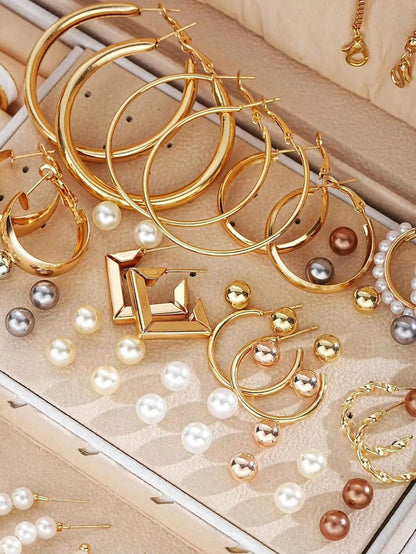 Elegant Pearl Jewelry Set With Multi Layered Necklace Pearl Earrings Ear Studs And Rings 4 In 1 Set 2