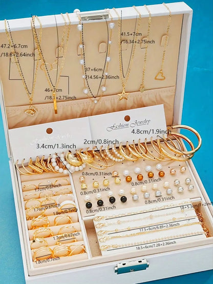 Elegant Pearl Jewelry Set With Multi Layered Necklace Pearl Earrings Ear Studs And Rings 4 In 1 Set 5