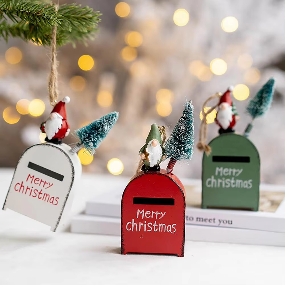 Santa Claus Exquisite Cartoon Iron Mail Box, Christmas Tree Decoration Pendant, House Pendant Decoration Christmas House