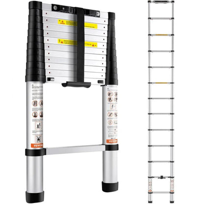 Aluminum Telescopic Ladder, Collapsible Extension Ladder, One-button Retraction, High LBS Capacity, Non-slip Fee