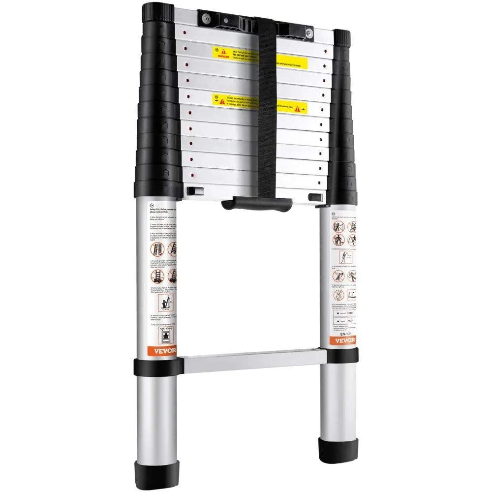 Aluminum Telescopic Ladder Collapsible Extension Ladder Onebutton Retraction High LBS Capacity Nons 8