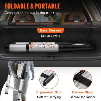 Aluminum Telescopic Ladder Collapsible Extension Ladder Onebutton Retraction High LBS Capacity Nons 2