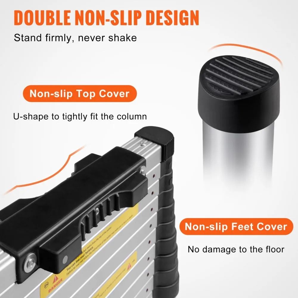 Aluminum Telescopic Ladder Collapsible Extension Ladder Onebutton Retraction High LBS Capacity Nons 4